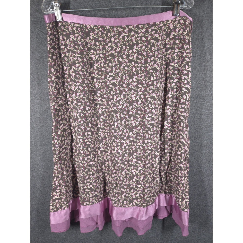 J. Jill Womens Skirt 16 Brown Pink Floral Boho Prairie Satin Hem Cottagecore